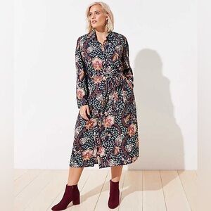 Loft long sleeve button up work dress Size 8